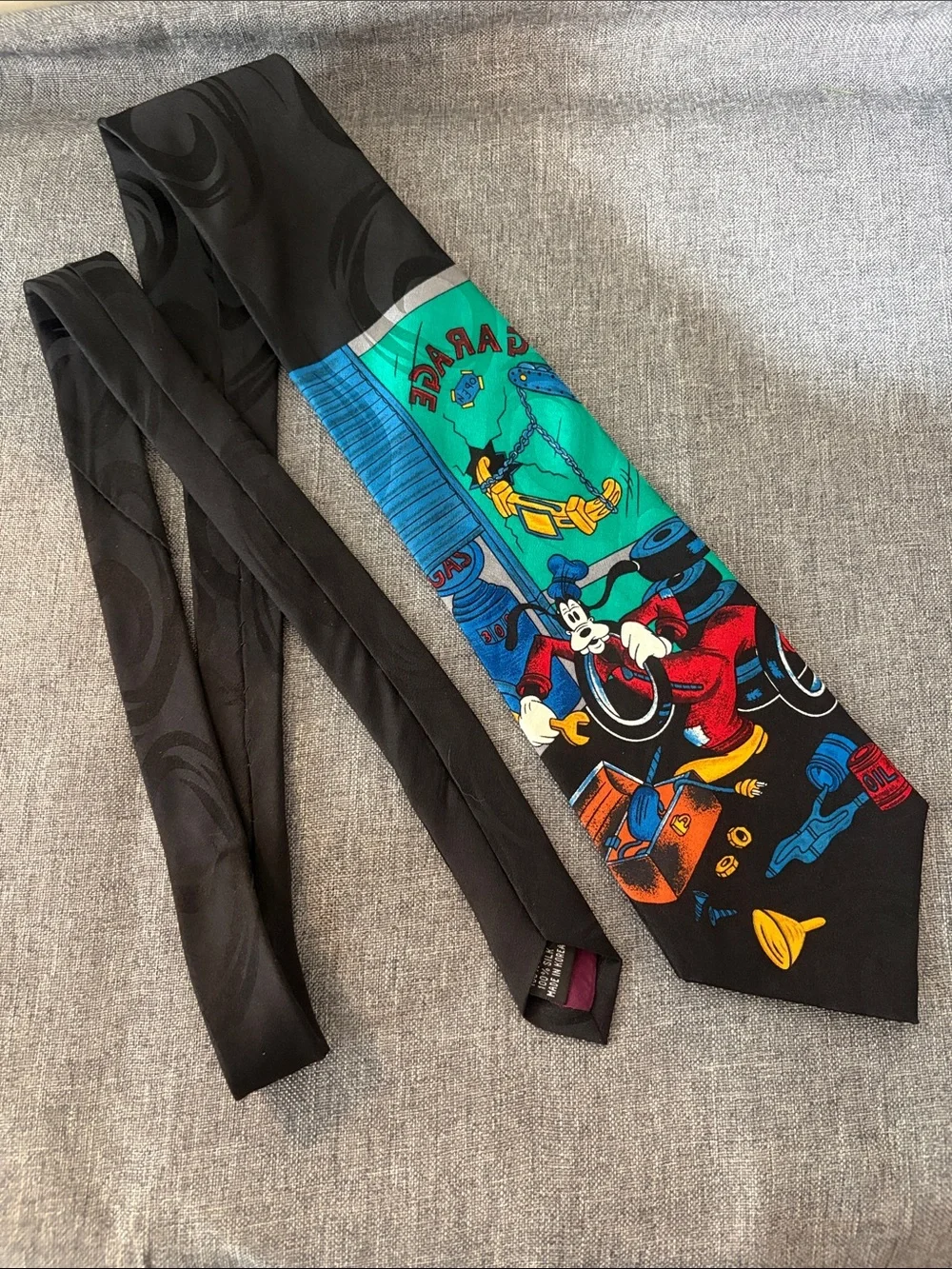 Disney Black Tie with Colorful Goofy Mechanic Cartoon